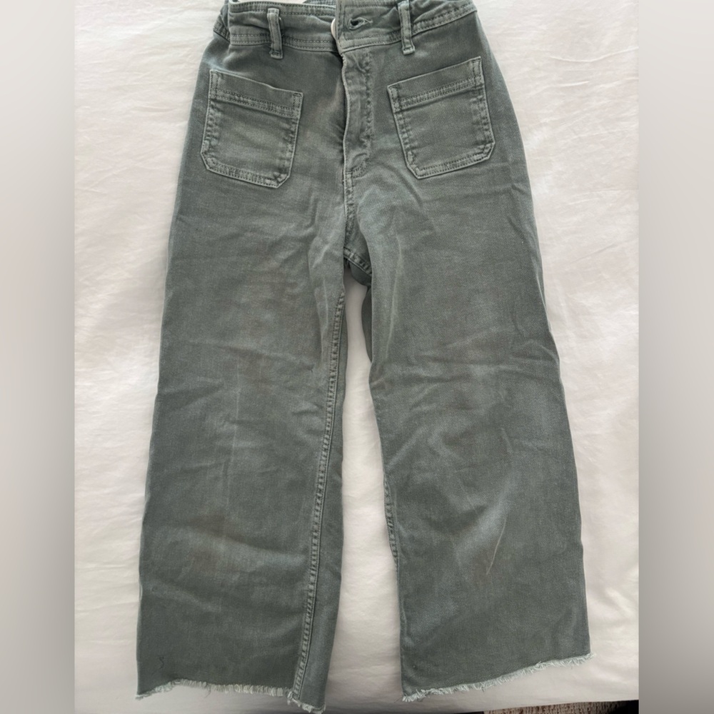 Zara Girls Marine Pants Wide Leg Jeans Sage Green - Size 10Y